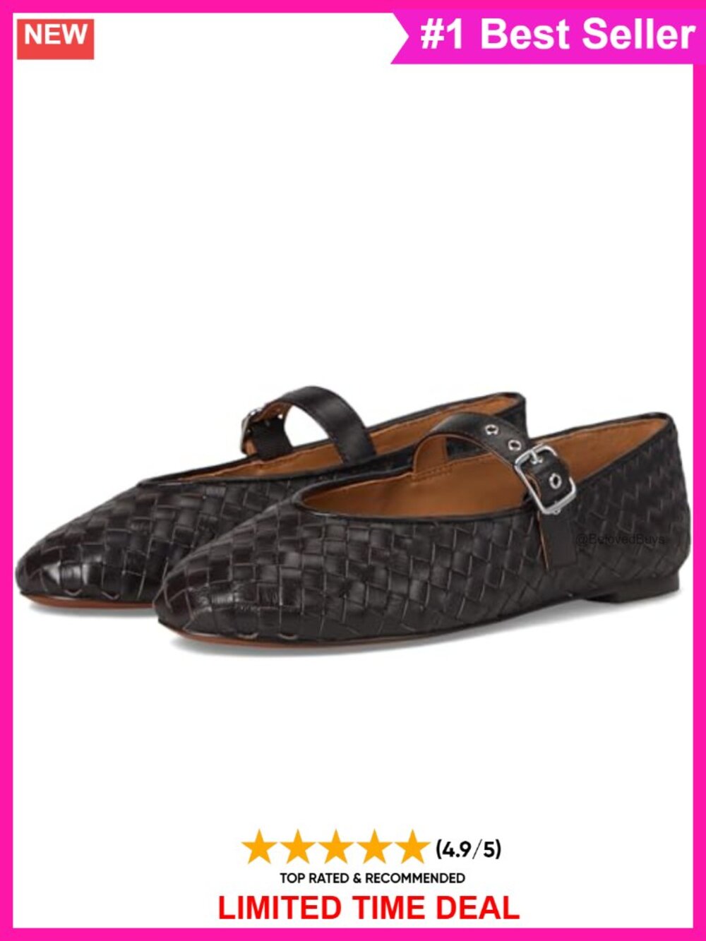 Woven Leather Mary Jane Flat Round Toe Buckle Closure